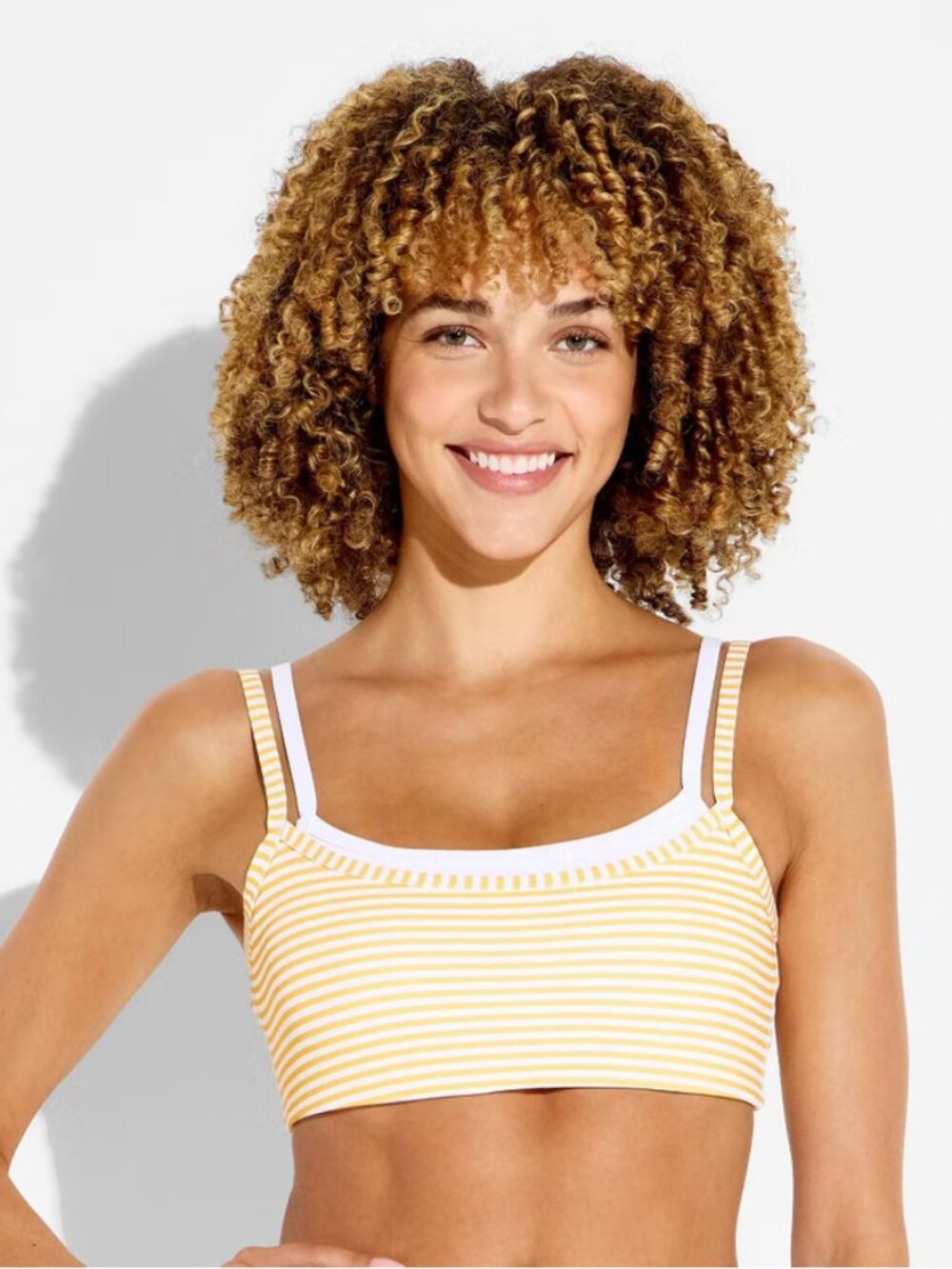 Women's Double Layer Sports Bra - JoyLab Yellow Striped M